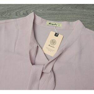 Moyabo Womens L Bow Tie Neck Roll-Up‎ Long Sleeve Corpcore PK Chiffon Blouse NWT